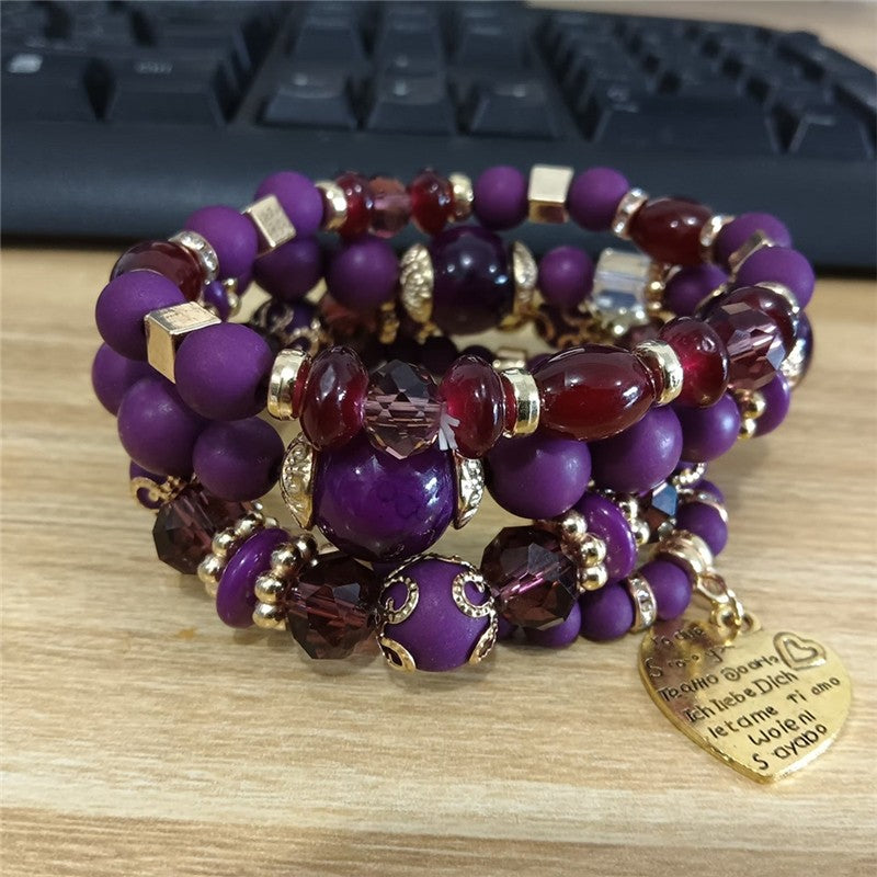 Crystal Heart Beaded Multilayer Bracelet
