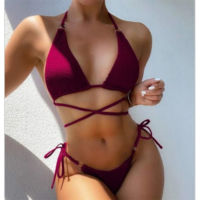 Bikini Swimsuit Women's Solid Color Two-Piece