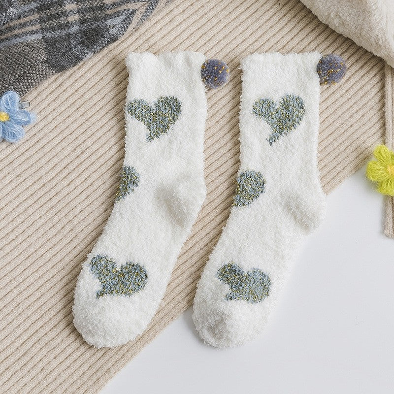 Jacquard Heart Women's Coral Fleece Socks