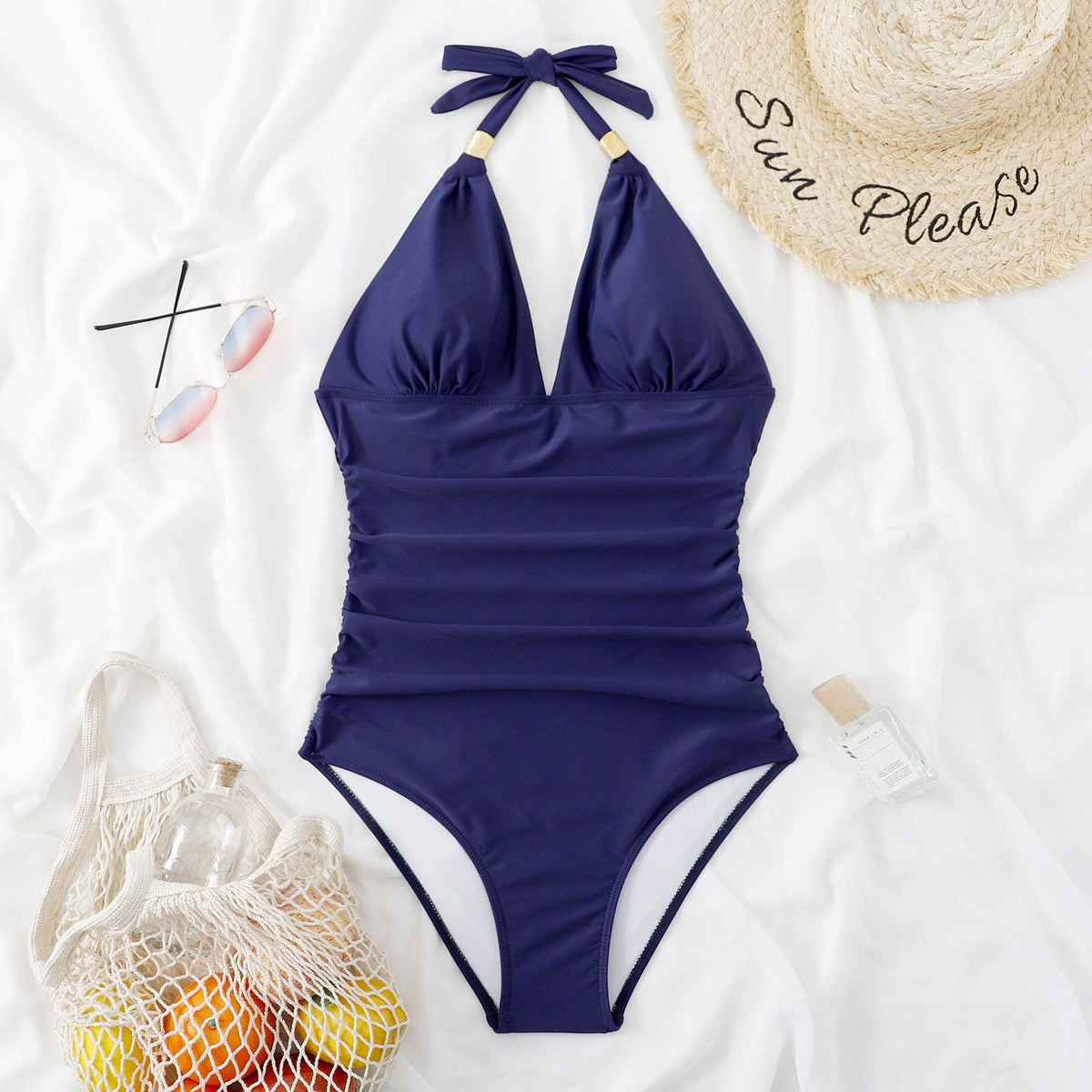 One-Piece Swimsuit Leopard Print Halter Neck Backless Women