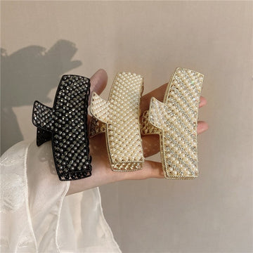 Metal Pearl Rhinestone Hair Claw Clip