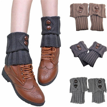 Knitted Short Diamond Flap Buttoned Sock Covers