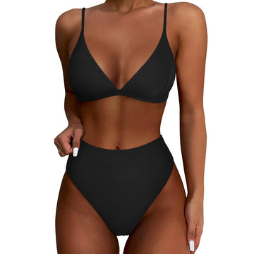 Women's Solid Color Bikini Set Backless Triangle Beach Swimsuit
