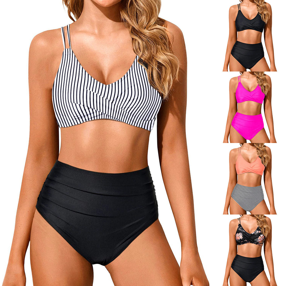 New Cross Strap High Waist Bikini Set