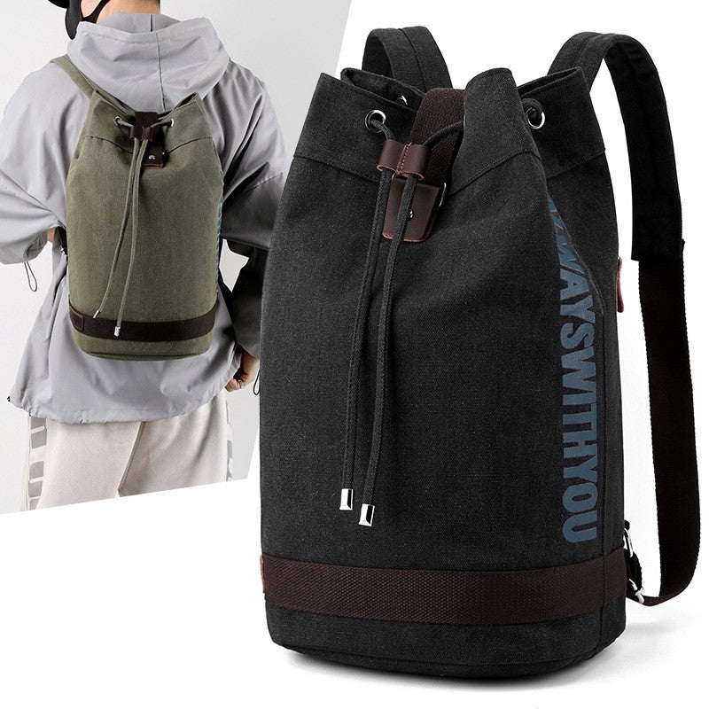Men Canvas Drawstring Bucket Backpack