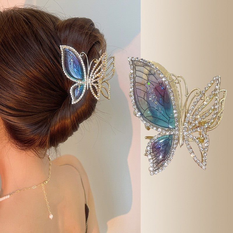 Rhinestone Gradient Butterfly Hair Claw Clip