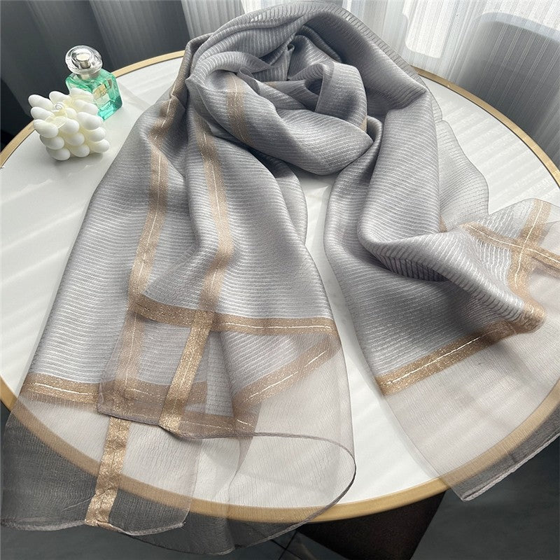 Fashion Plaid Scarf With Gold Trim