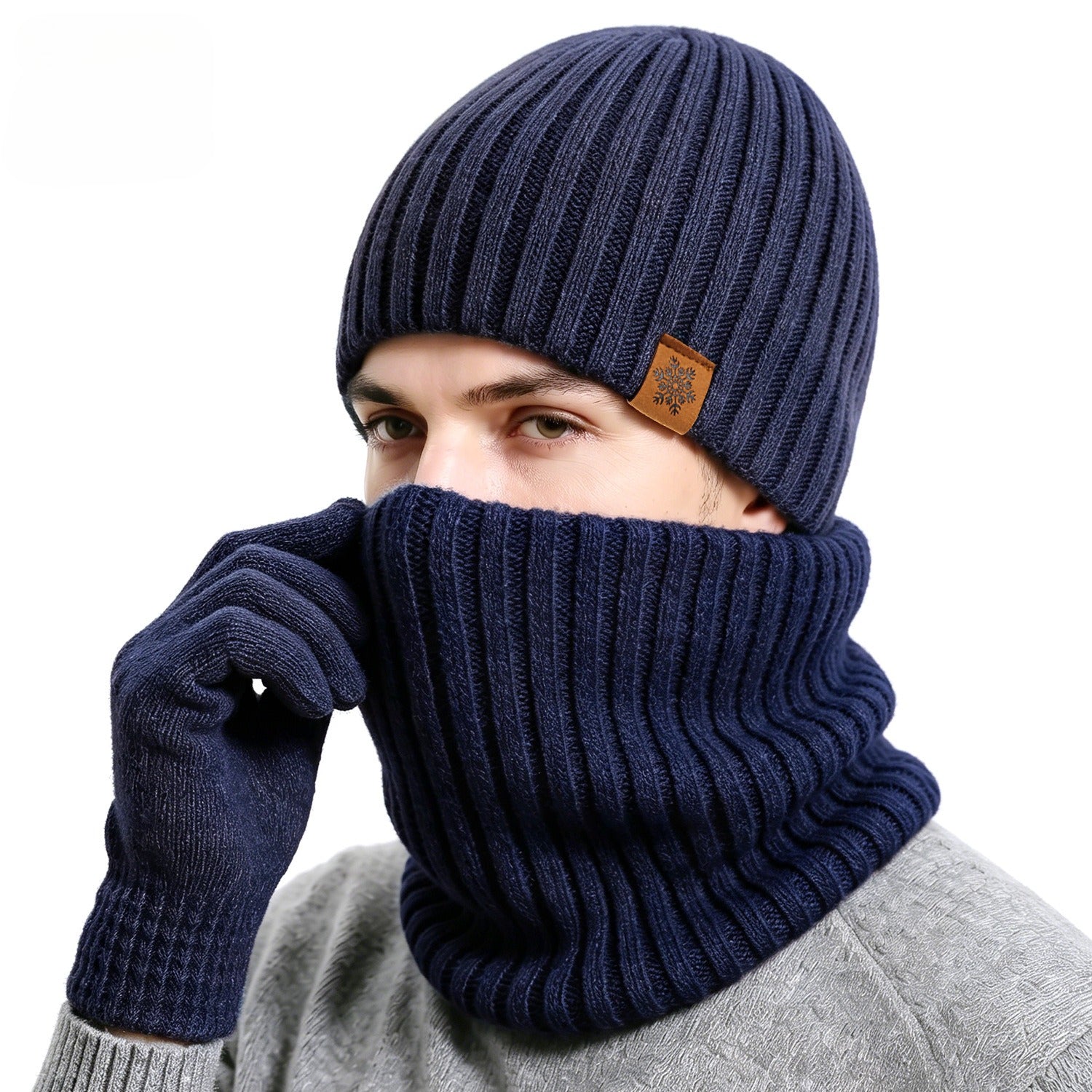 Men's Winter Knit Hat Scarf Gloves Set
