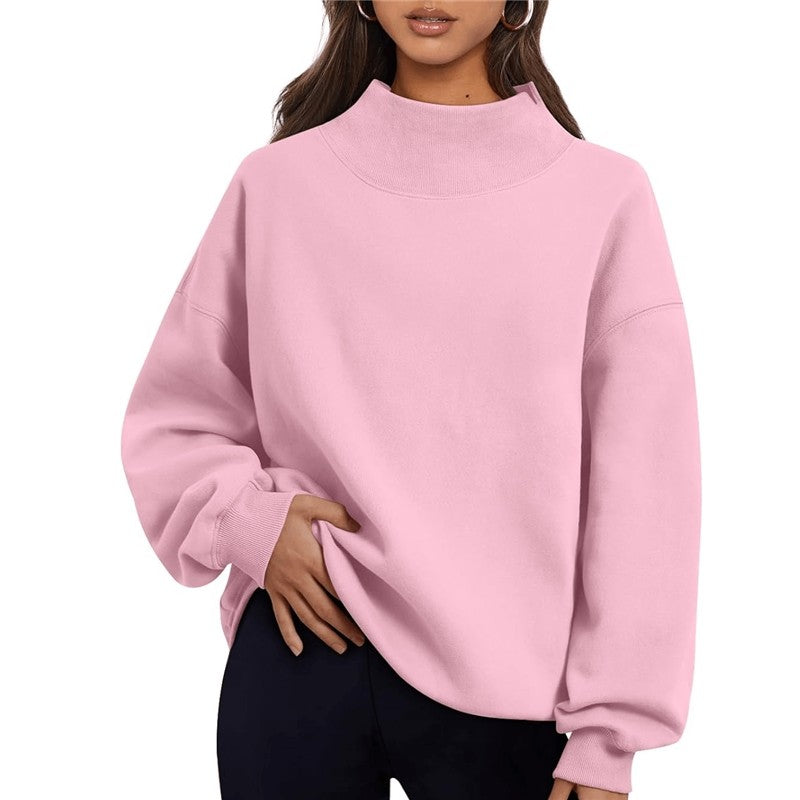 Solid Color High Neck Fleece/Non-Fleece Sweatshirt