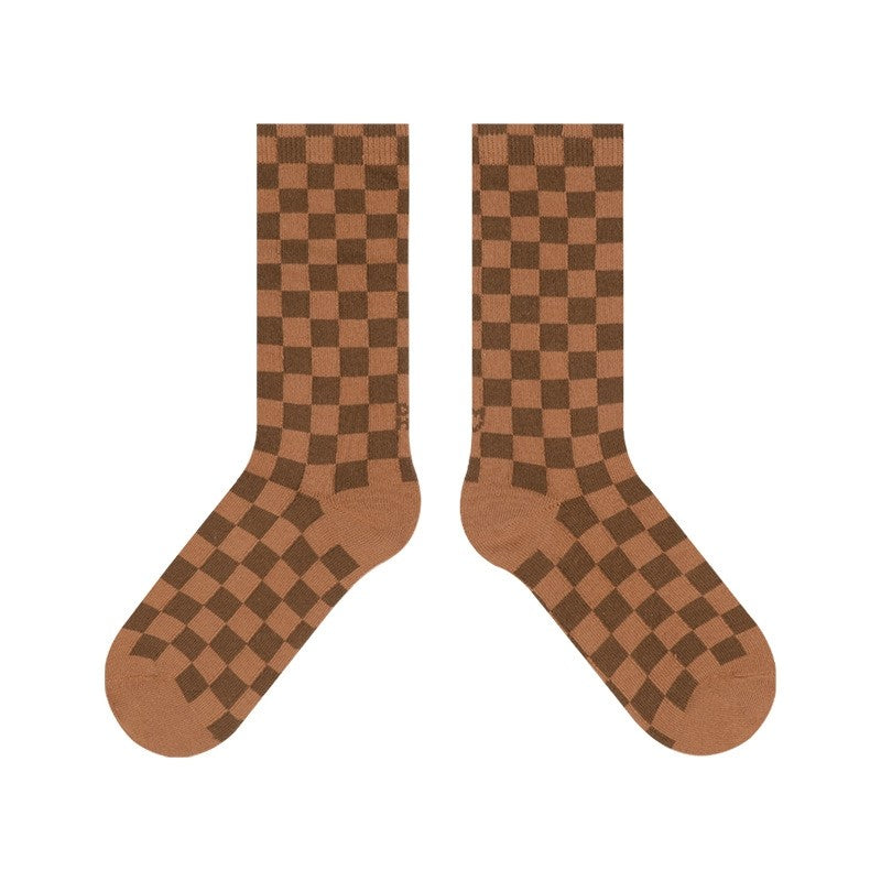 Checkerboard Diamond Pattern Mid-Calf Socks