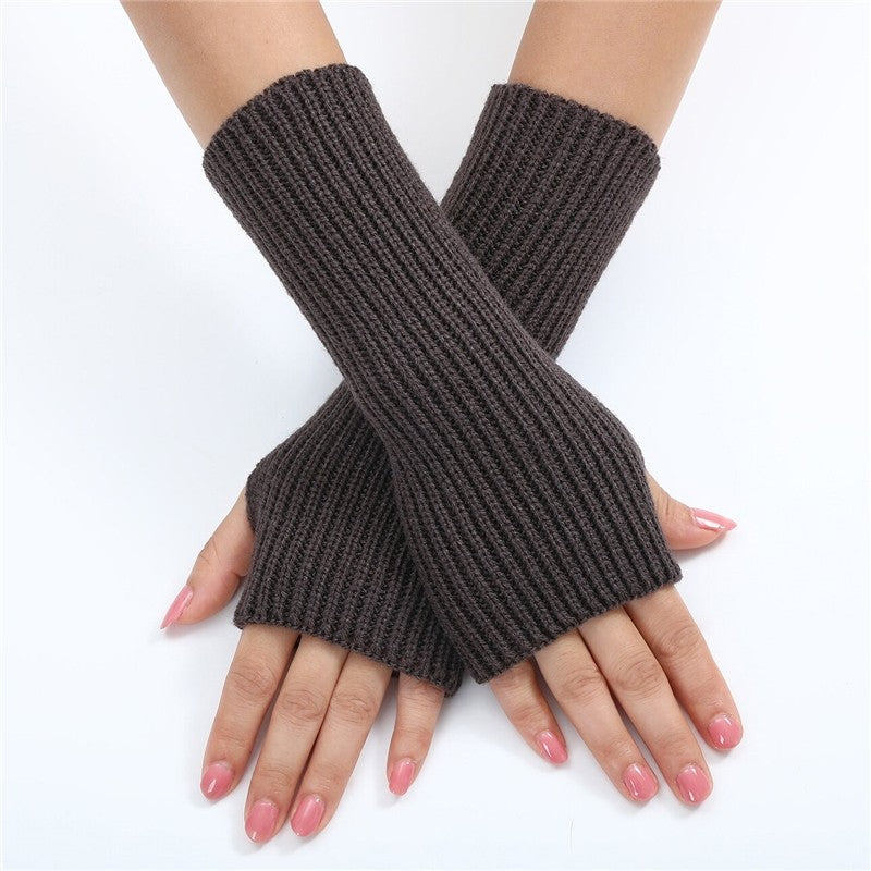 Solid Color Fine Striped Knitted Fingerless Wrist Warmers
