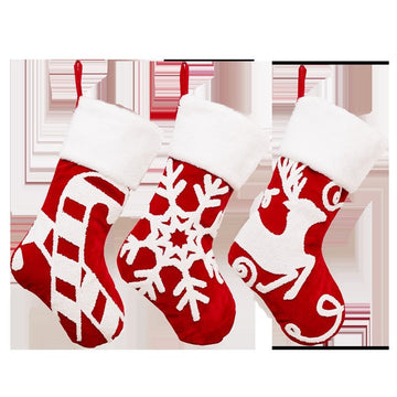 Large Embroidered Snowflake Elk Socks Gift Bag Christmas Decoration