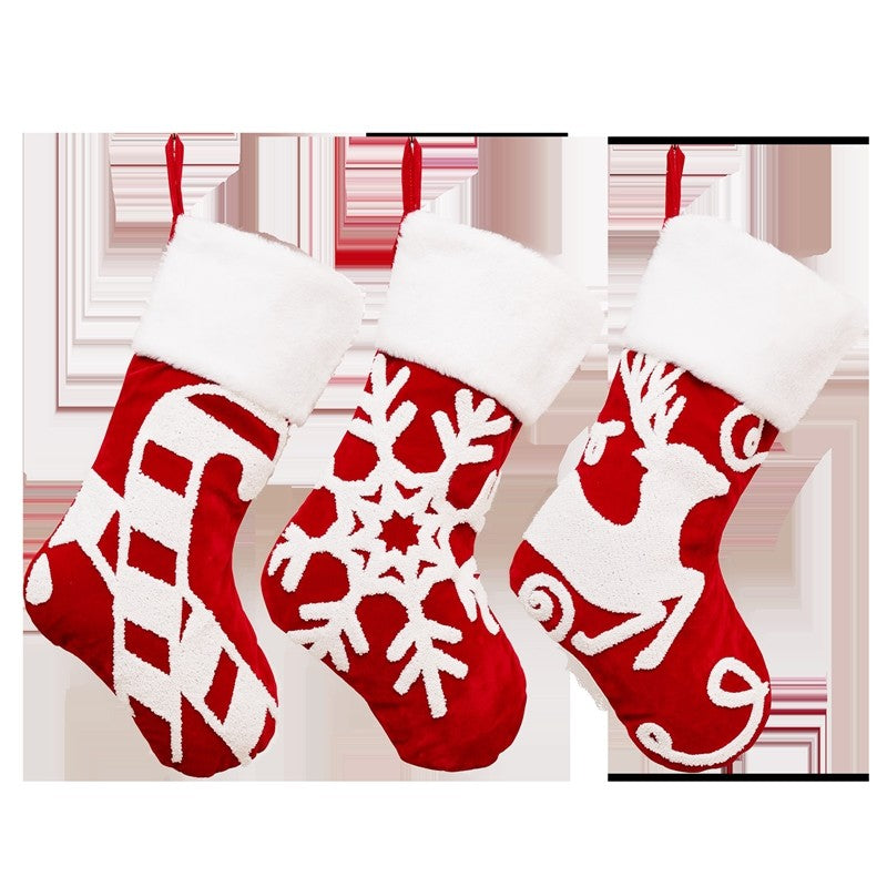 Large Embroidered Snowflake Elk Socks Gift Bag Christmas Decoration