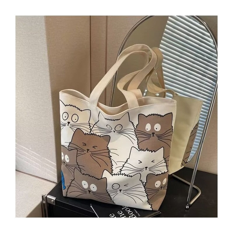 Large Capacity Canvas Shoulder Bag With Cute Cartoon Print