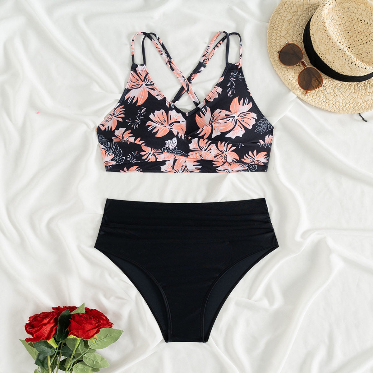 New Cross Strap High Waist Bikini Set