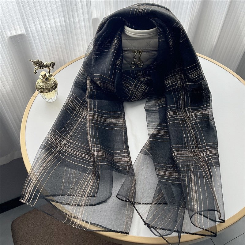 Fashion Plaid Scarf With Gold Trim
