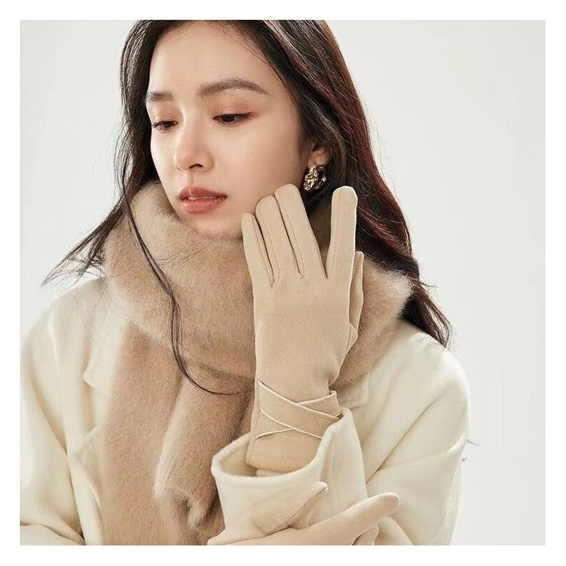 Ladies Cashmere Touchscreen Finger Embroidered Gloves