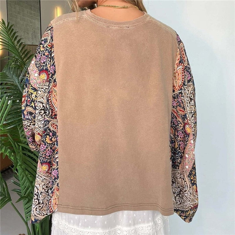 Printed Batwing Sleeve Loose Top