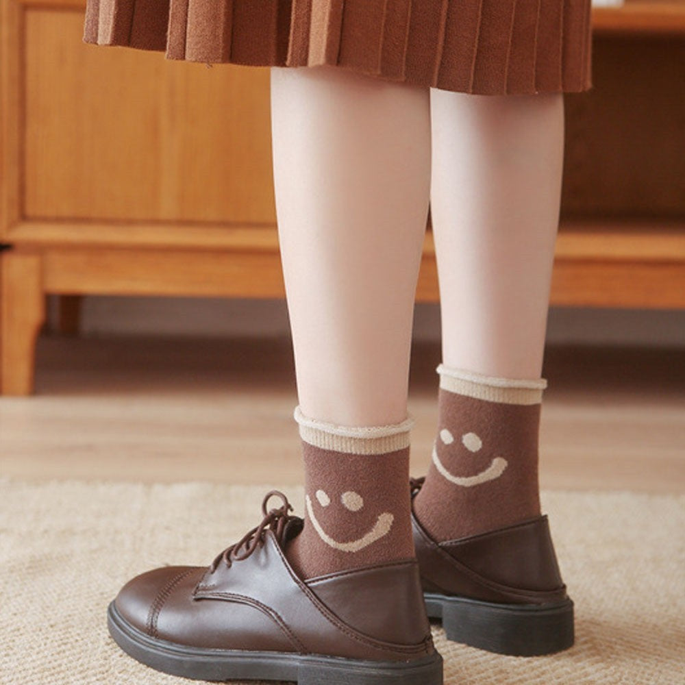 Cute Smile Face Thickened Curl Edge Warm Socks
