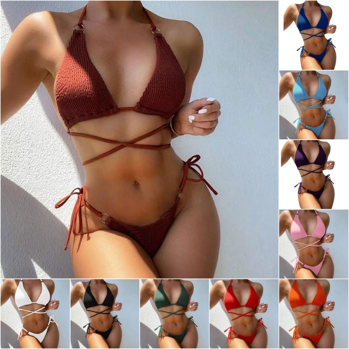 Bikini Swimsuit Women's Solid Color Two-Piece