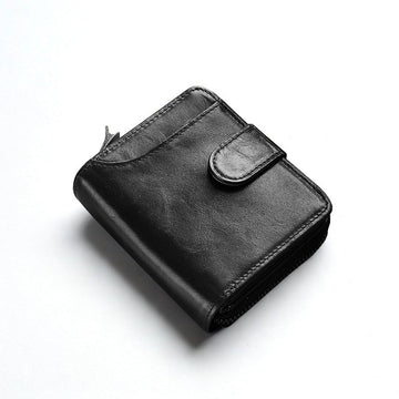 Men's Leather Multiple Card Slots Wallet - Compact Solid Color Money Bag