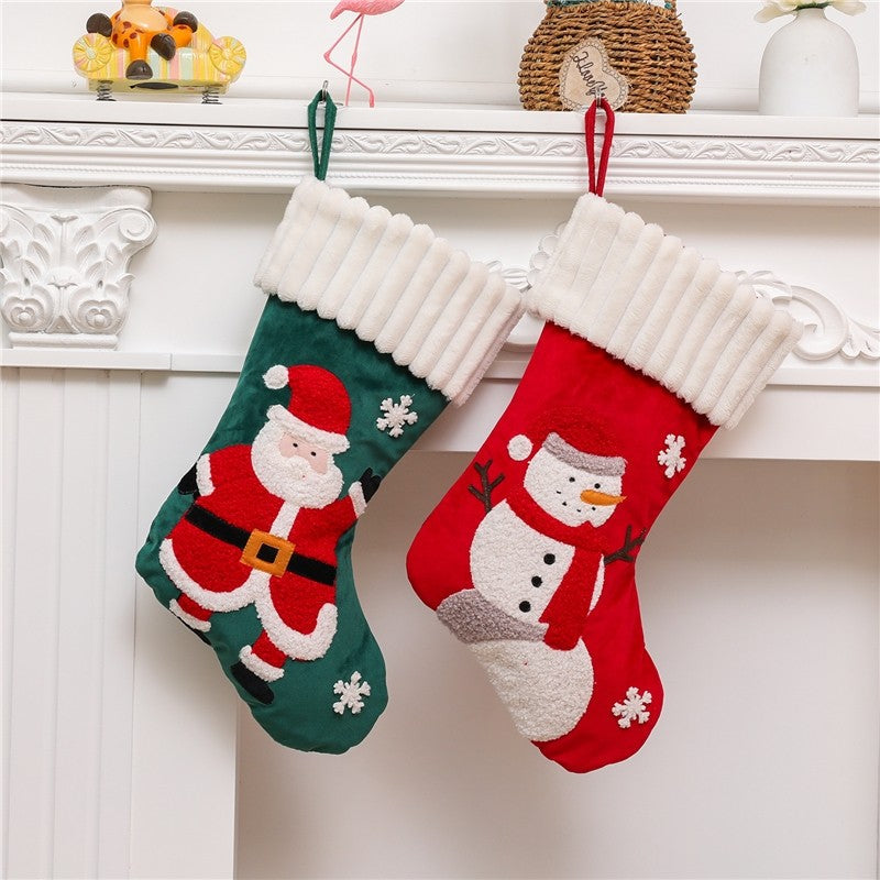 Large Embroidered Santa Snowman Gift Socks Christmas Decoration