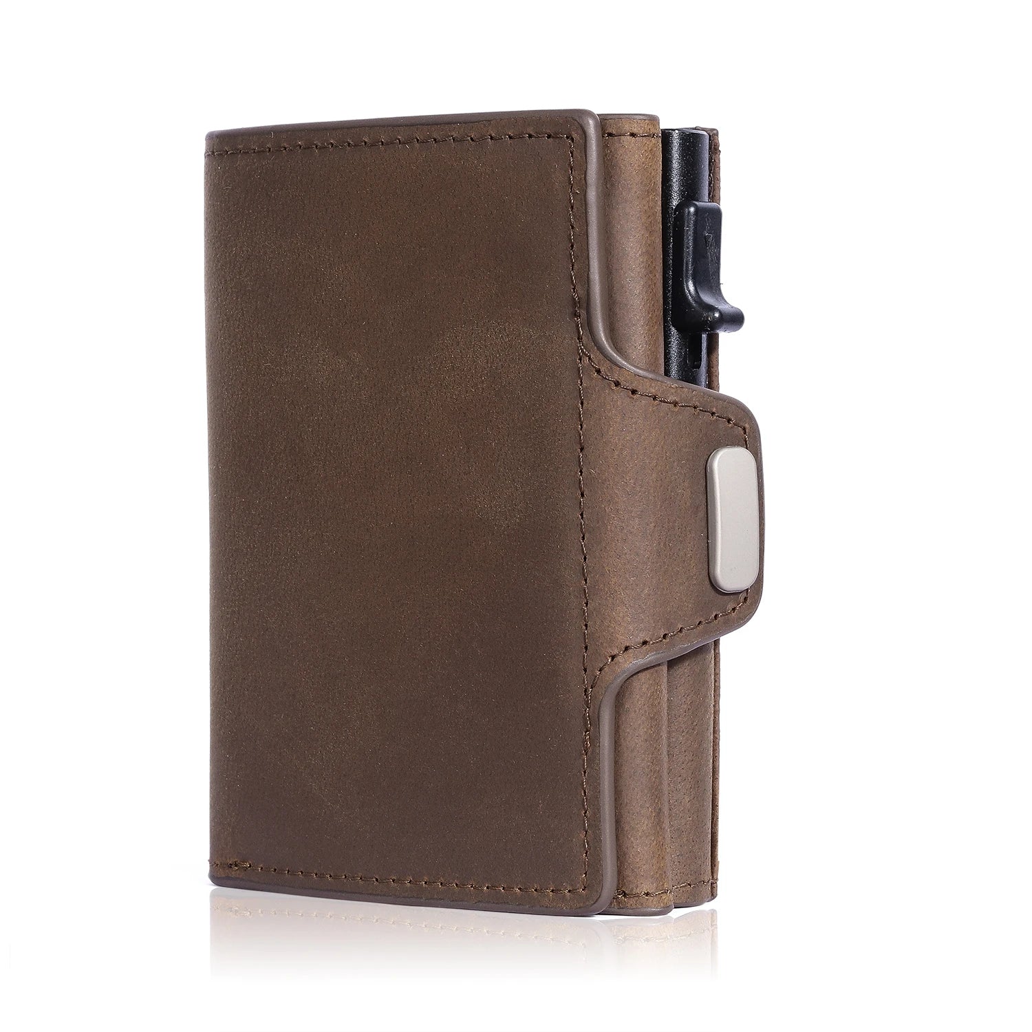 Pop-Up Leather Card Holder Wallet - Minimalist Bag Compartment For Notes