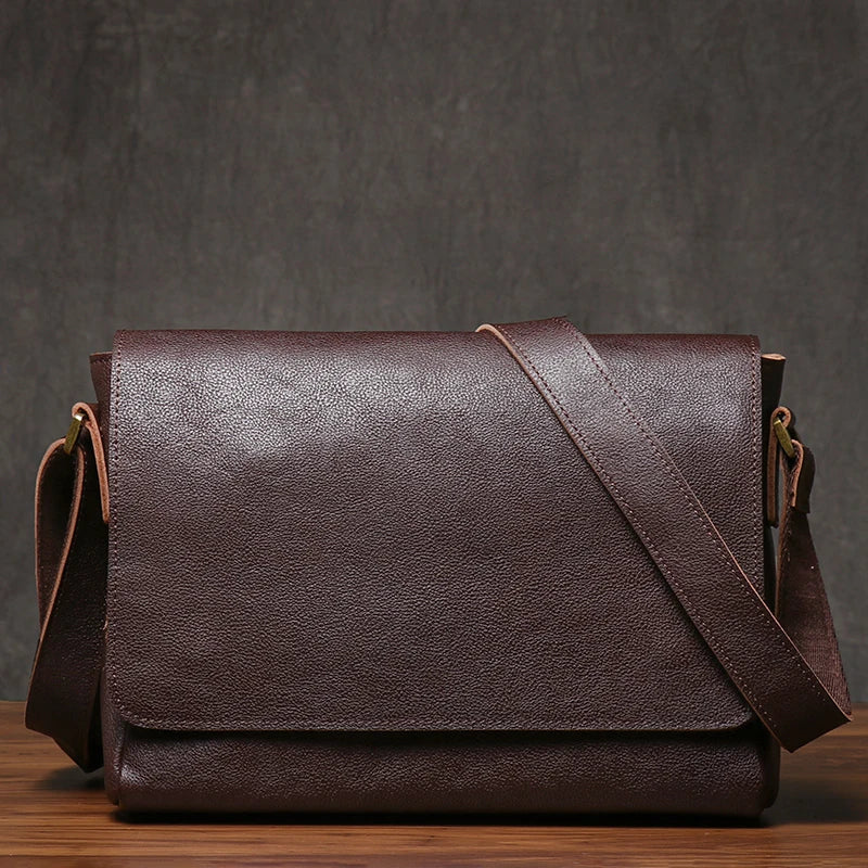 Crazy Horse Leather Messenger Bag - Men's Vintage Flap Crossbody Bags