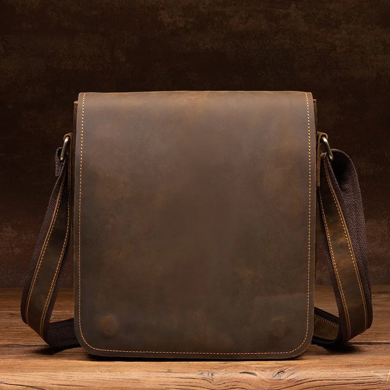 Handmade Crazy Horse Leather Messenger Bag - Retro Men Leather Bags