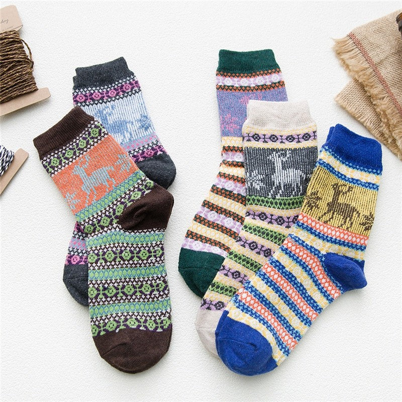 Anti-Stess Breathable Thick Print Soft Sock(A Set Of Five Pairs)