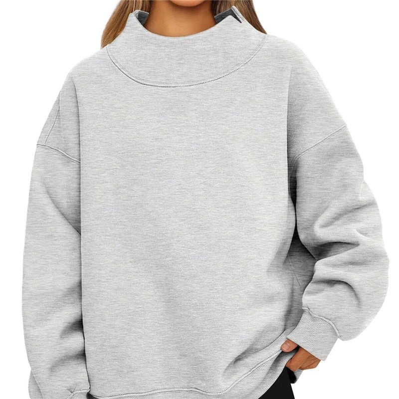 Solid Color High Neck Fleece/Non-Fleece Sweatshirt