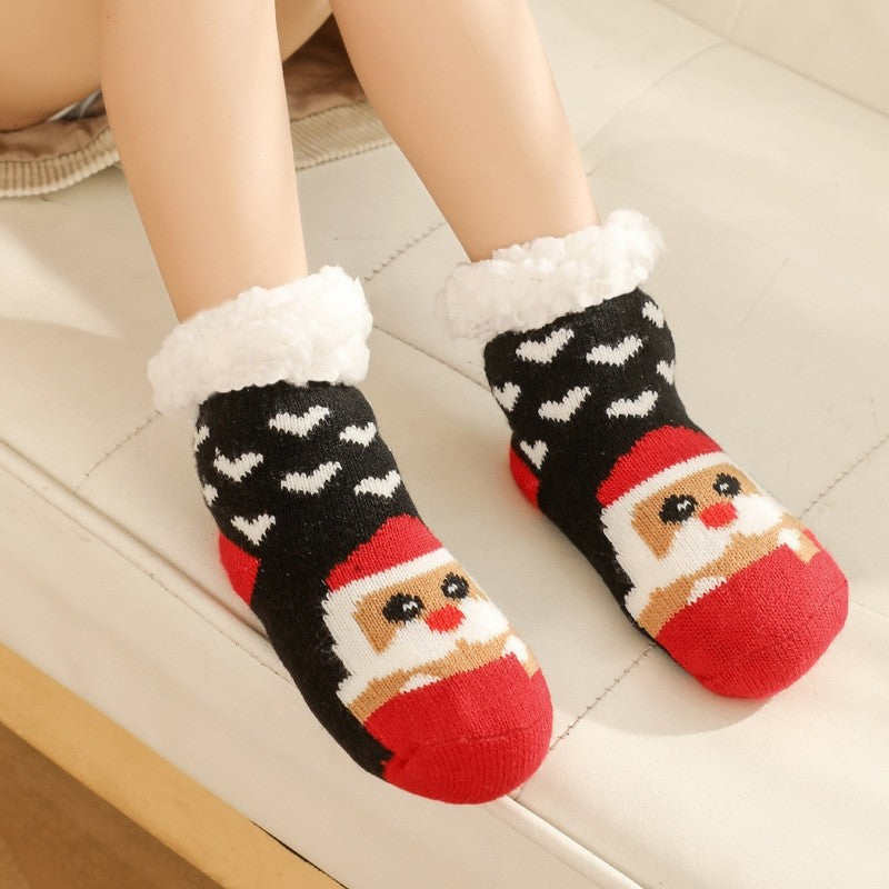 Cute Cartoon Printed Fleece Lininig  Non-Slip Kids Warm Floor Socks