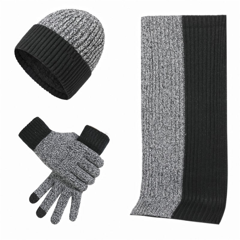 Colorblock Knit Hat Scarf Gloves Set