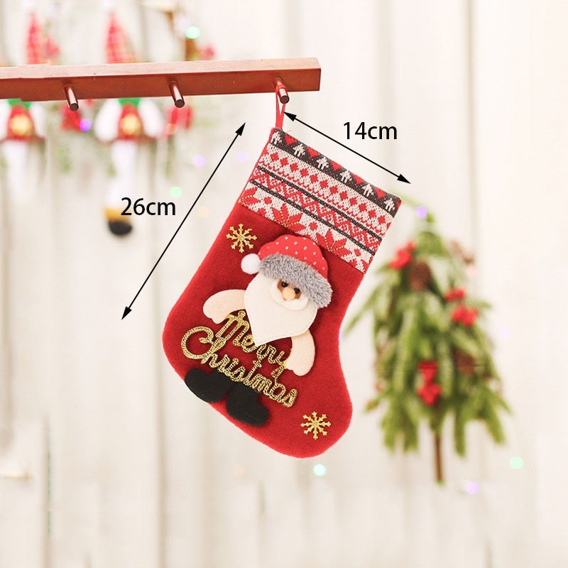 Cute Cartoon Knitted Patchwork Christmas Socks Gift Bag