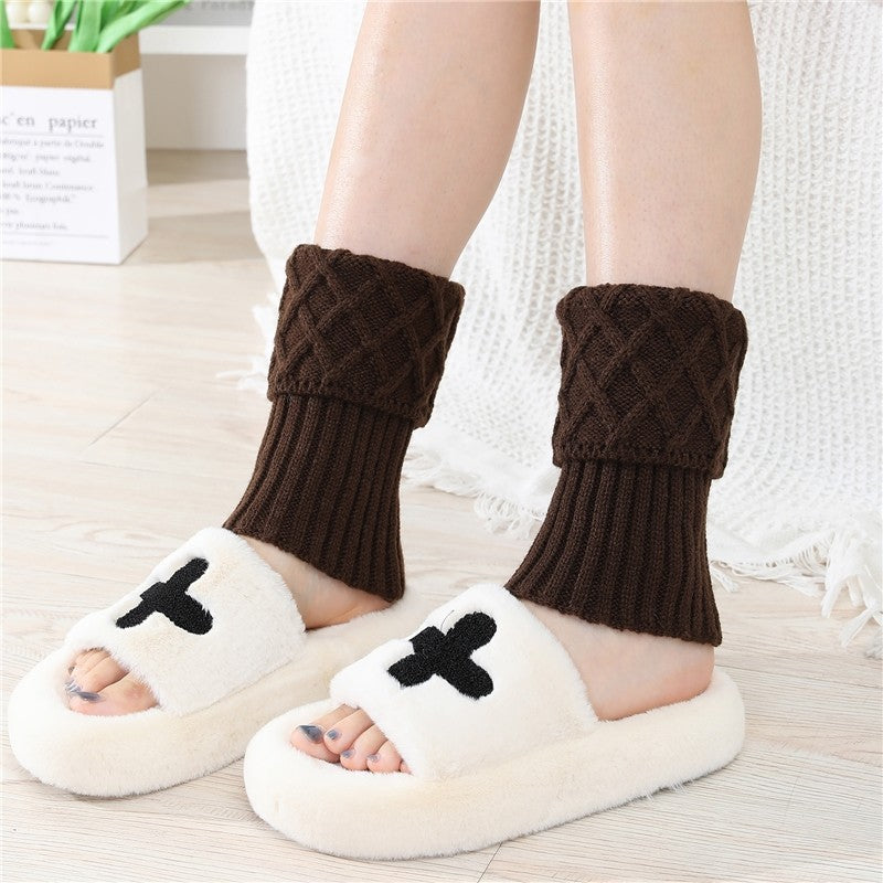 Short Diamond Knit Knee High Leg Warmers