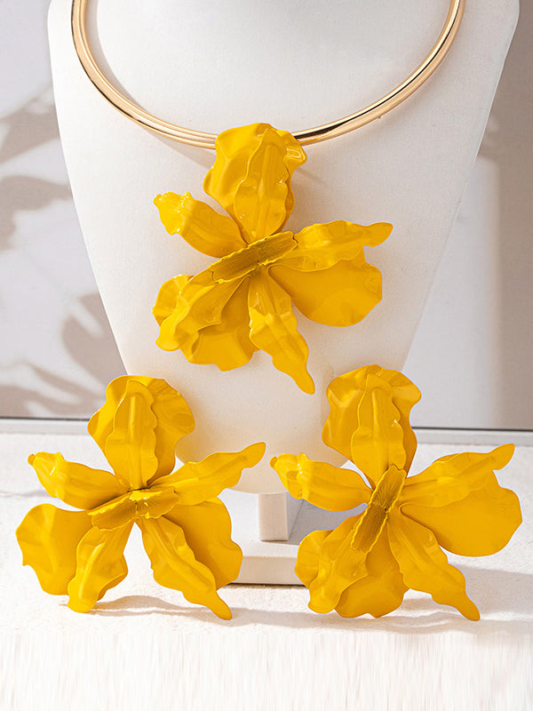 Flower Shape Drop Earrings + Necklaces Accessories