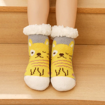 Kids Cute Cartoon Fleece Lining Thick Warm Indoor Socks