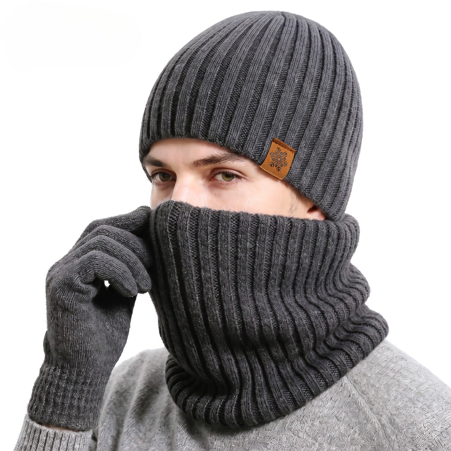 Men's Winter Knit Hat Scarf Gloves Set
