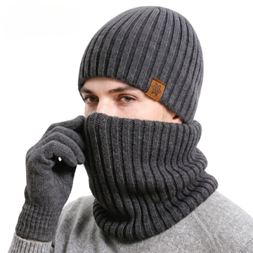 Men's Winter Knit Hat Scarf Gloves Set