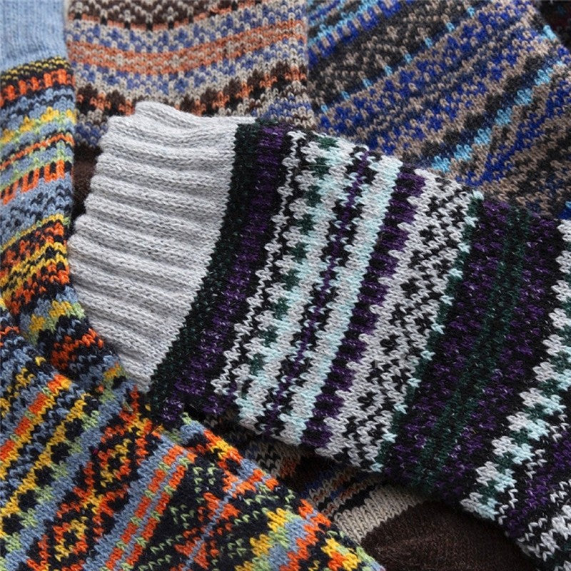 Casual Breathable Print Striped Wool Sock(A Set Of Five Pairs)