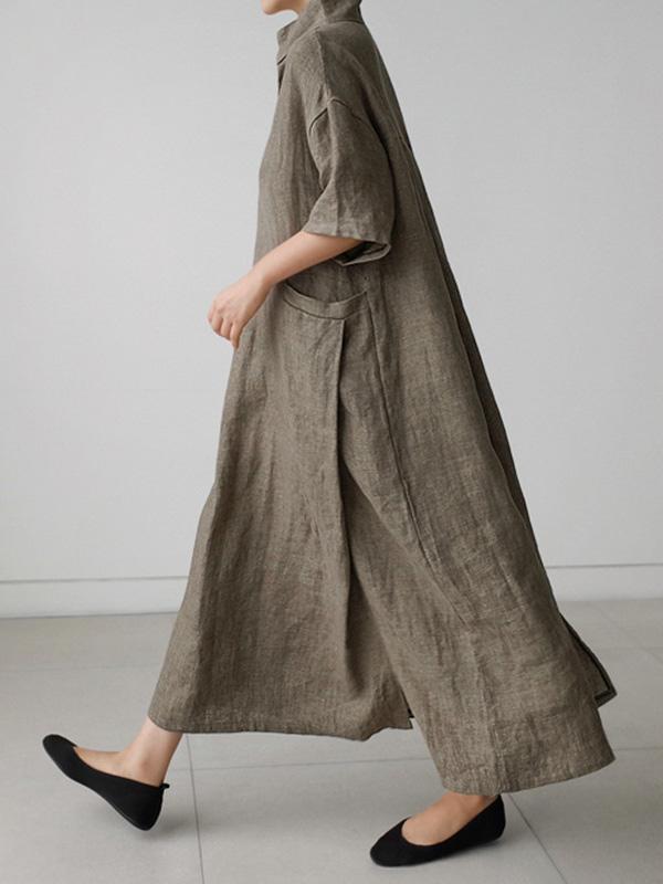 Casual Cozy V-Neck Cotton Split-Side Short Sleeves Long Dress-Maxi Dresses-Free Shipping at meselling99