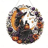 Halloween DIY Black Cat Moon Diamond Art Hanging Ornament Kit