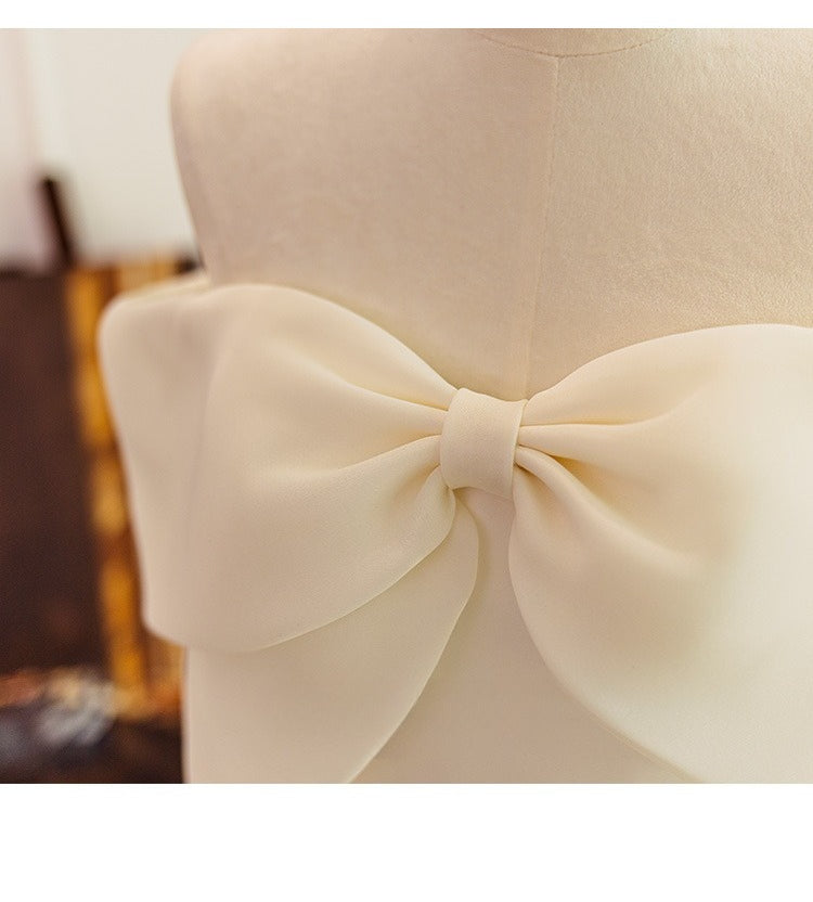 Elegant Satin Wedding Dress with Bow Detail