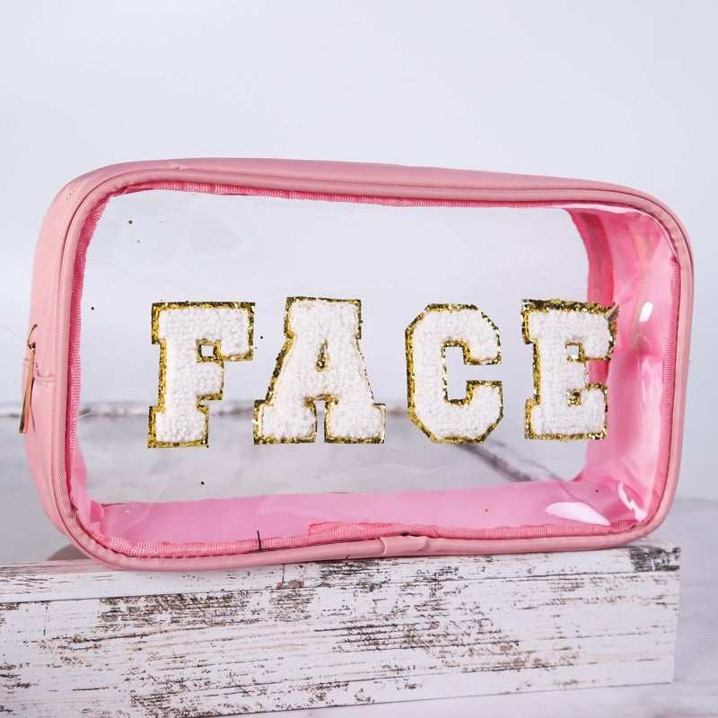 Waterproof PVC Clear Letter Embroidery Makeup Bag