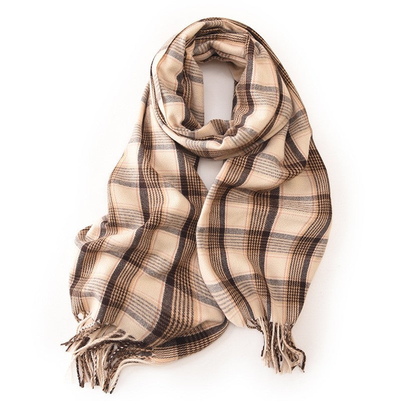 Unisex Contrast Color Plaid Tassel Warm Imitation Cashmere Scarf