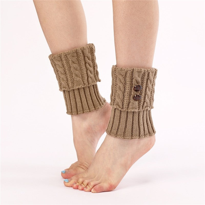 Short Knit Leg Warmers With 8-Button Twisted Cable Knit