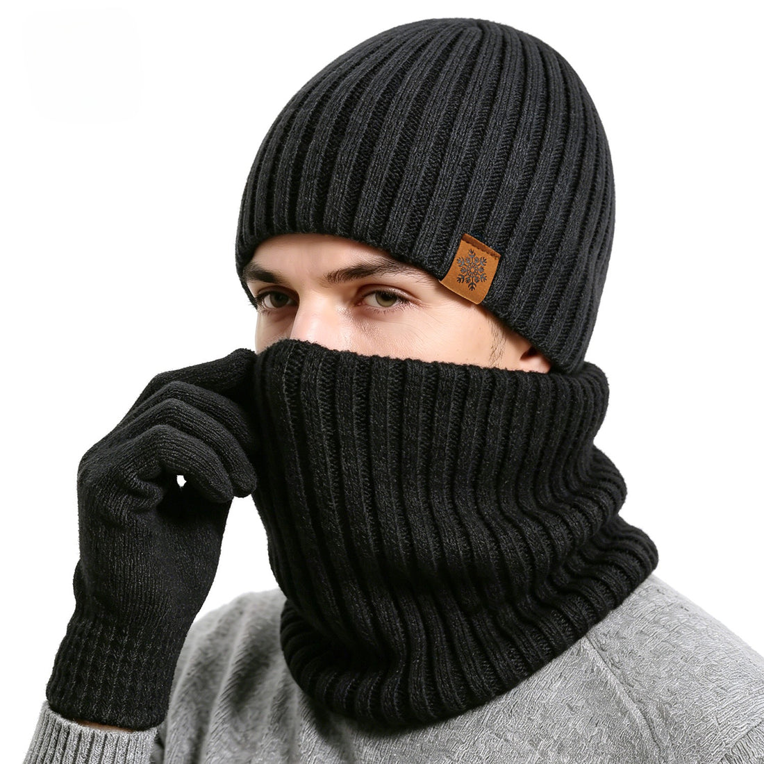 Men's Winter Knit Hat Scarf Gloves Set