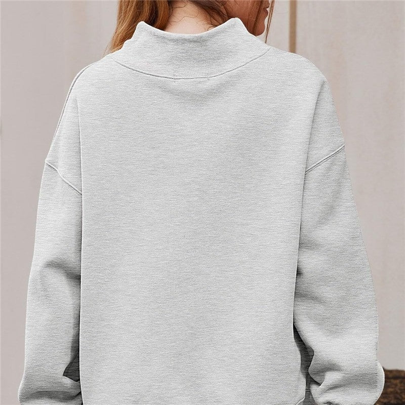 Solid Color High Neck Fleece/Non-Fleece Sweatshirt
