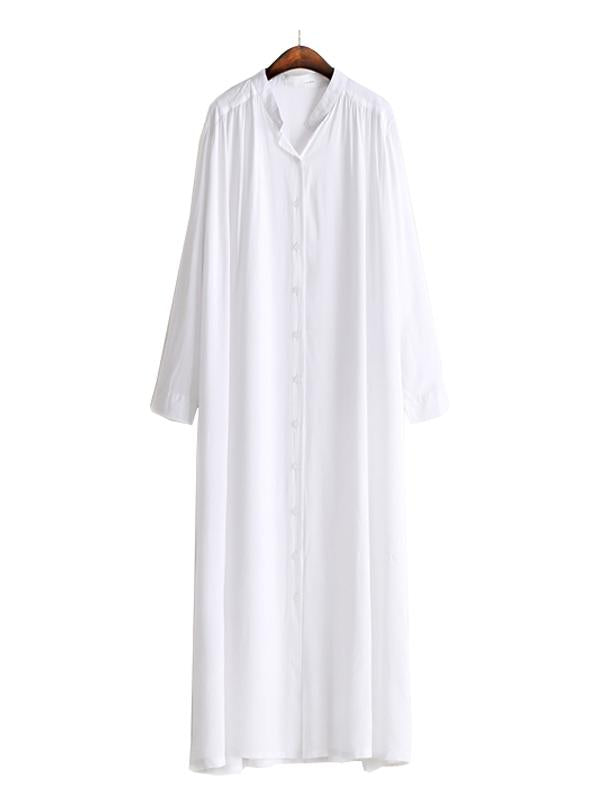 Meselling99 Original Solid Lapel Shirt Dress-Maxi Dress-WHITE-FREE SIZE-Free Shipping at meselling99