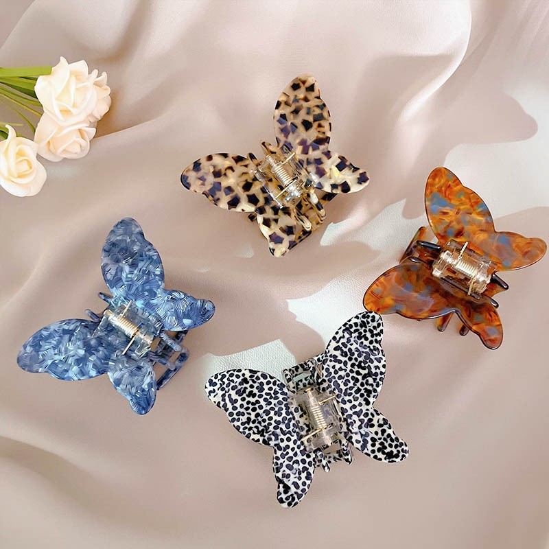 Marble Leopard Butterfly Hair Claw Clip